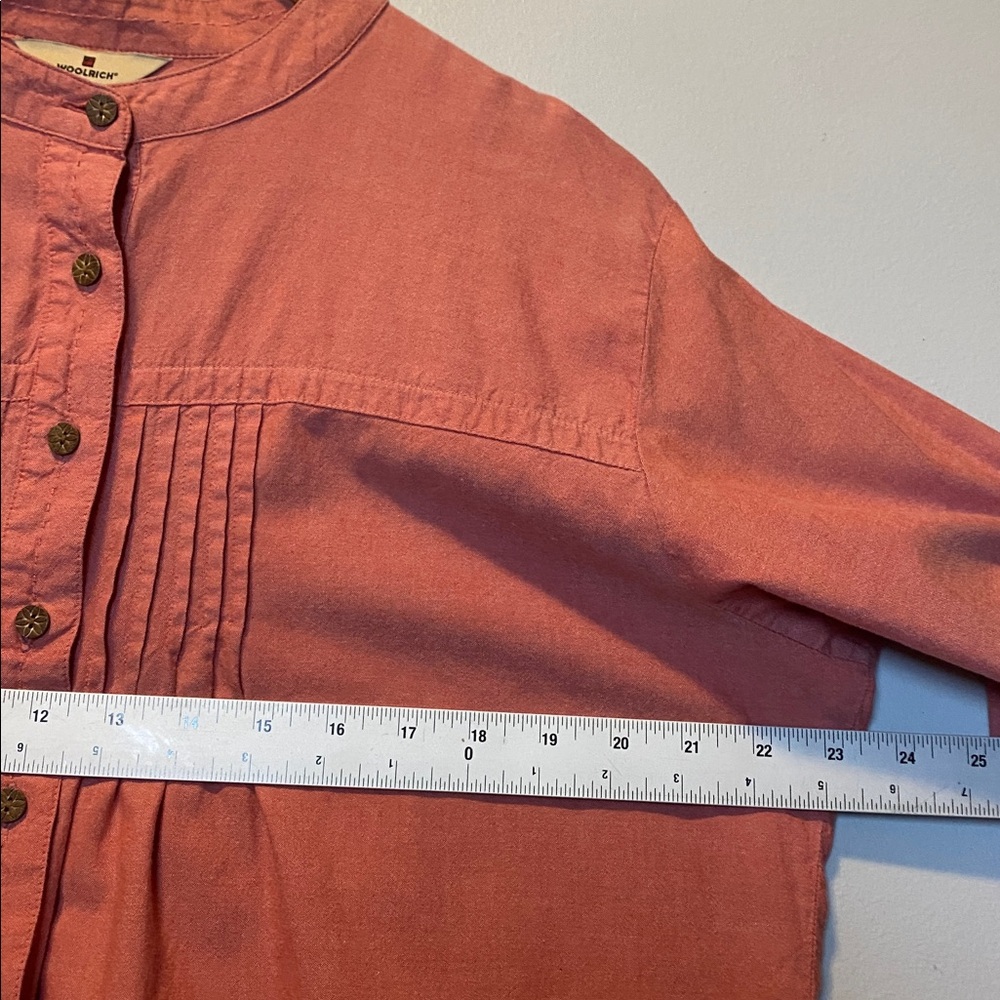 Woolrich Button Up Shirt Women XL Pink Cotton Pintucked Long Roll Tab Sleeve Top - Picture 12 of 14